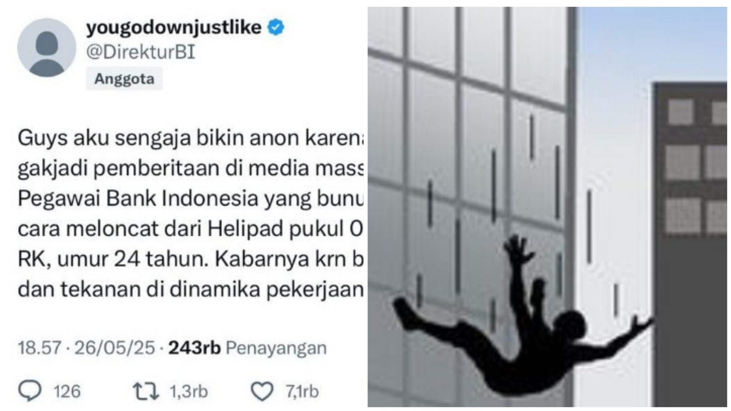 Detik-detik Pegawai Bank Indonesia Bunuh Diri dari Helipad Gedung BI Terekam CCTV